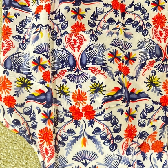 Joie 100% silk bird blue red print Sleeveless romper tie elastic waist sz small - Picture 9 of 9
